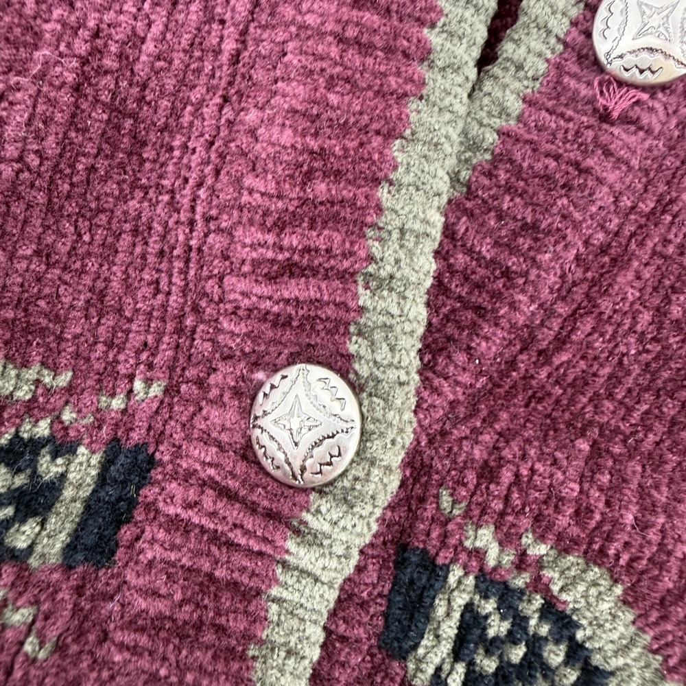 Wrangler Western Wear Womens Small Burgundy Chenille Aztec Cardigan NEW - Picture 6 of 7